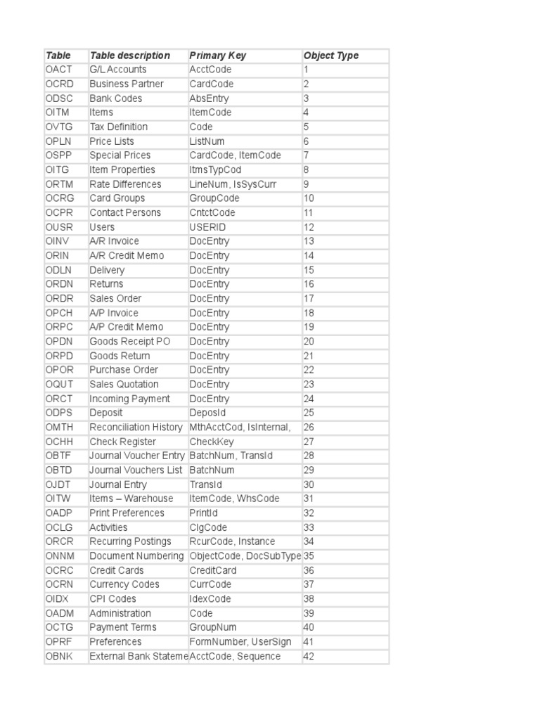 SAP B1 Customized Tables and Objects PDF Payments Invoice