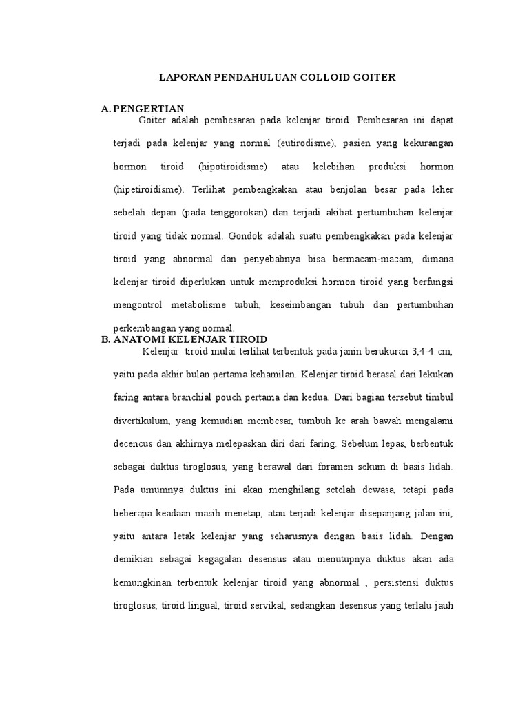 Laporan Pendahuluan Colloid Goiter Dengan Ismulobektomi Pdf