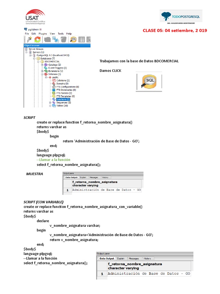 Funciones PL/pgSQL en Administración de BD | PDF