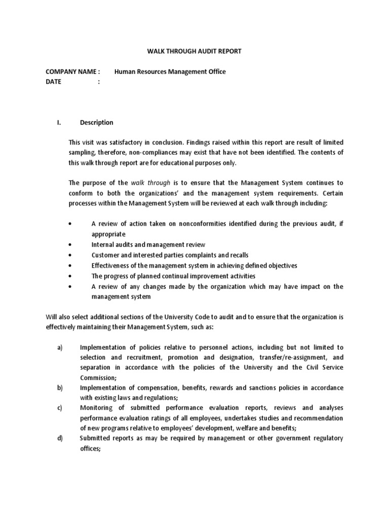 Internal Audit Walkthrough Report | PDF | Business