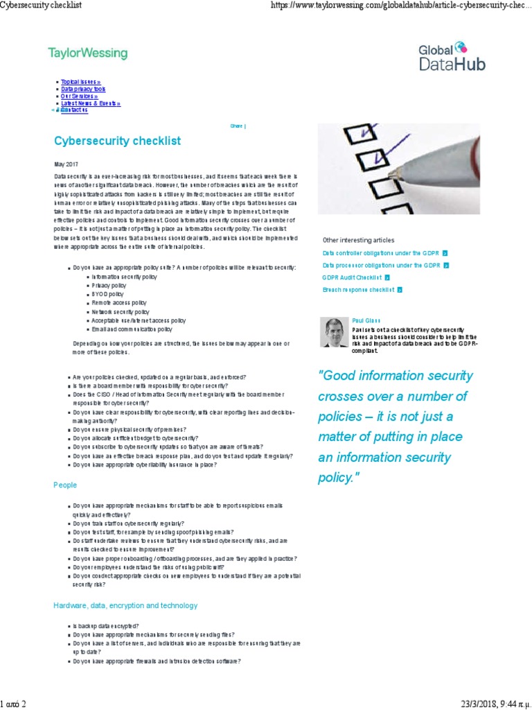 Cybersecurity Checklist | PDF