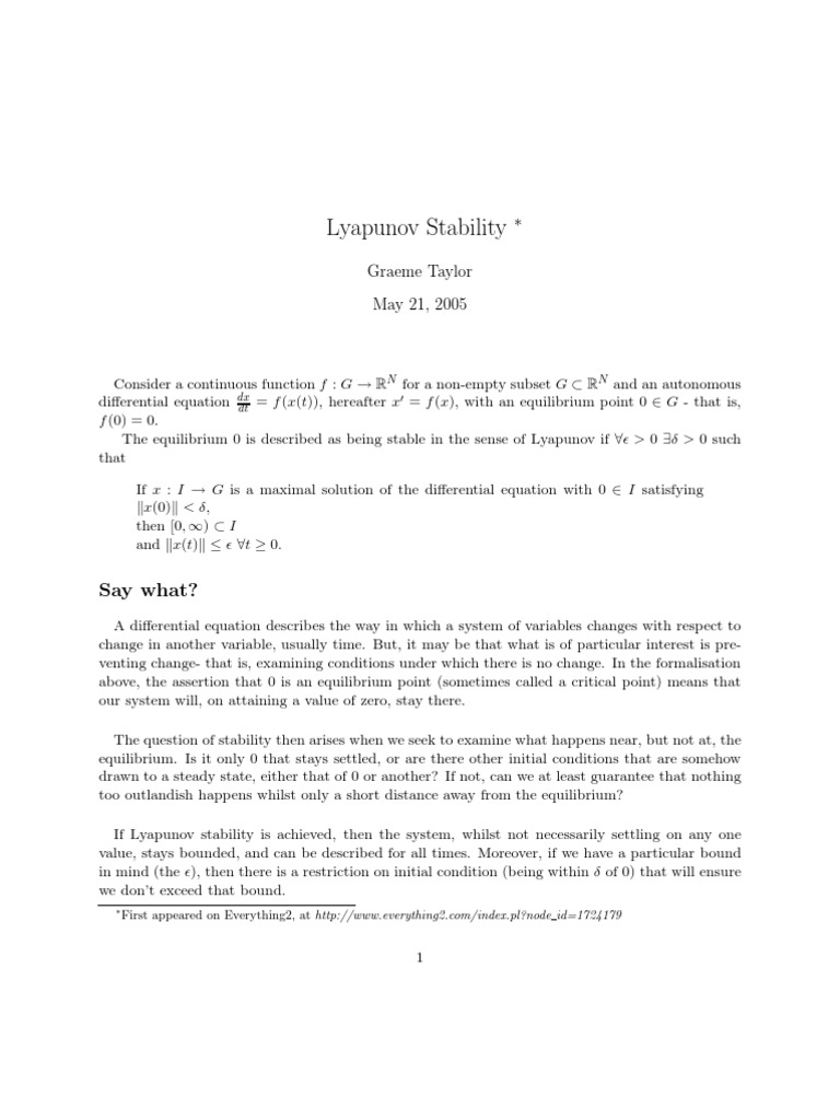 Lyapunov Stability Theorem Explained | PDF | Stability Theory ...