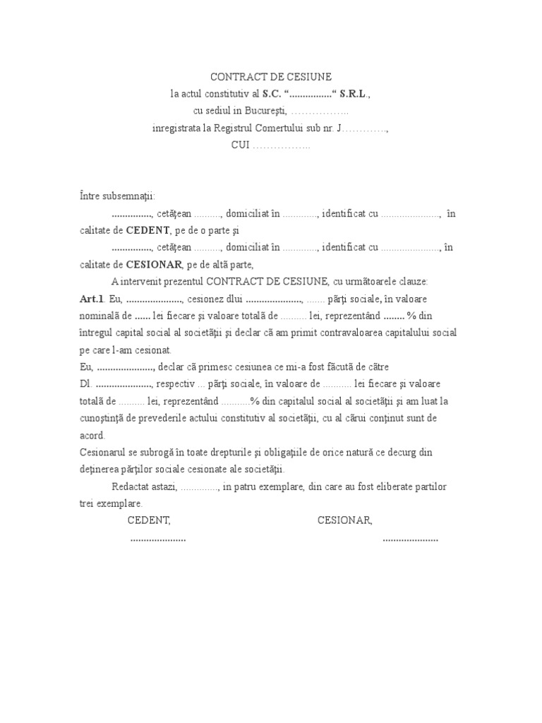 196158814 Contract De Cesiune Model Doc