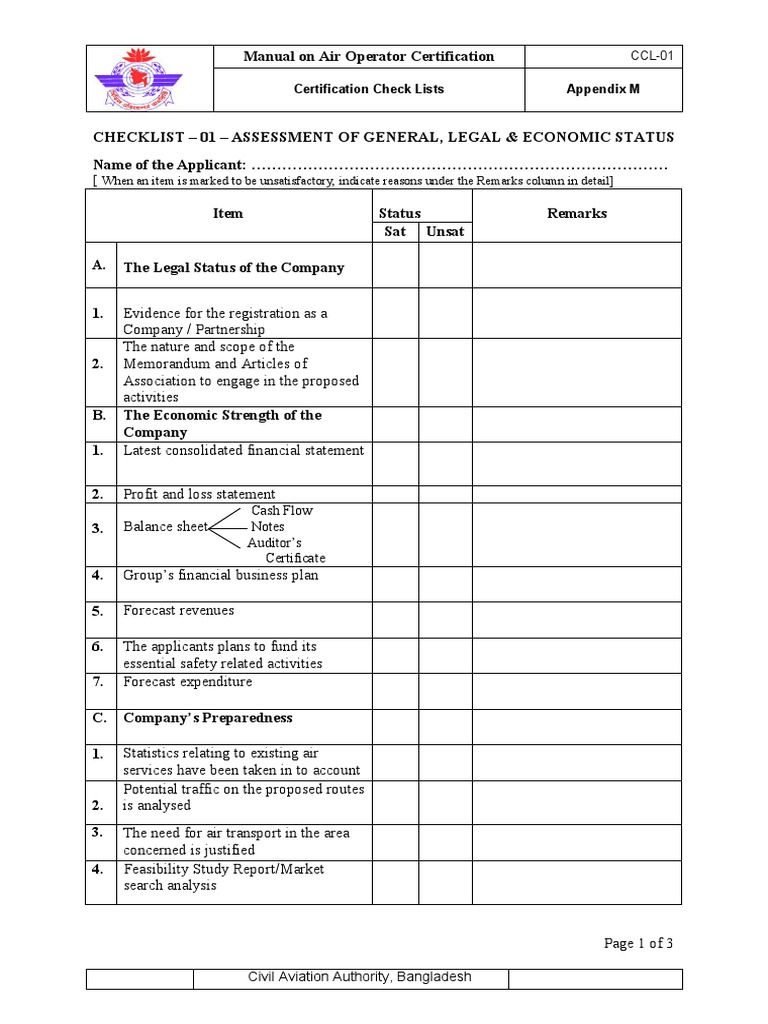 Air Operator Certification Checklists | PDF