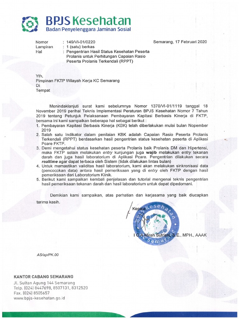 Pengentrian Hasil Status Kesehatan Peserta Prolanis Untuk Perhitungan ...