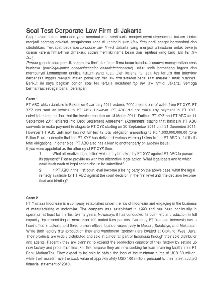 Soal Test Corporate Law Firm | PDF