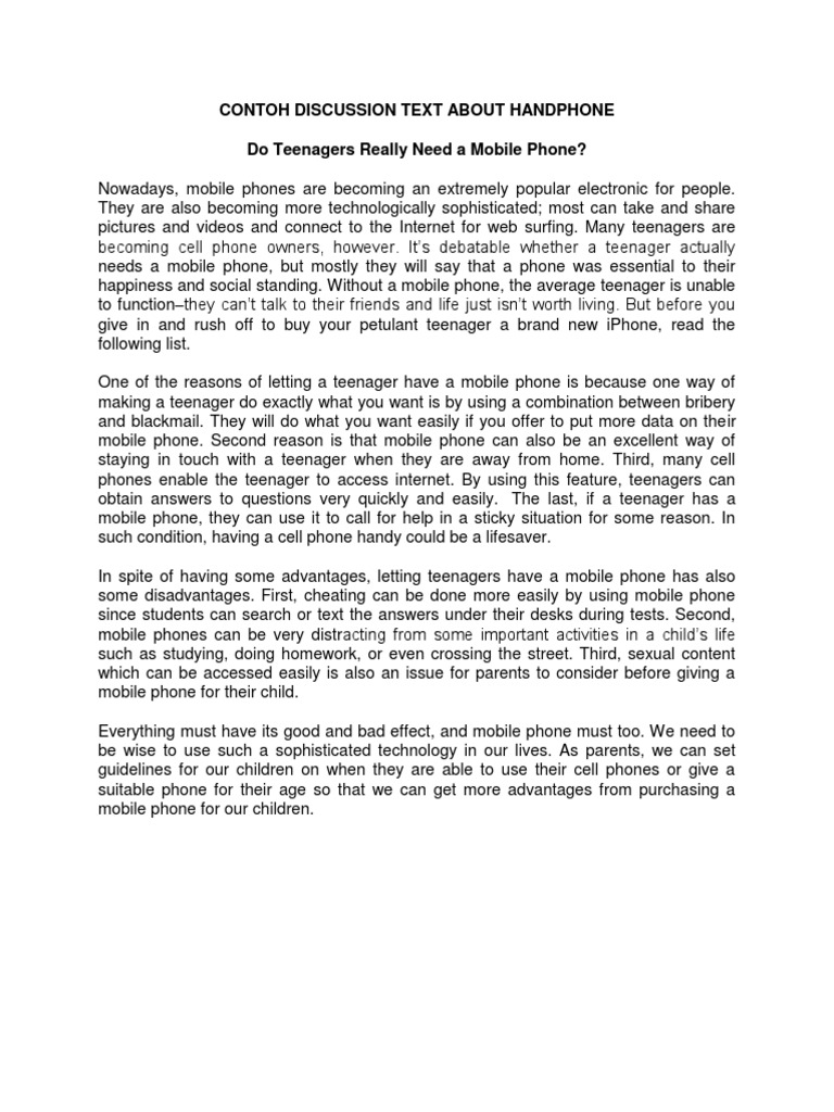 Contoh discussion text about handphone pdf
