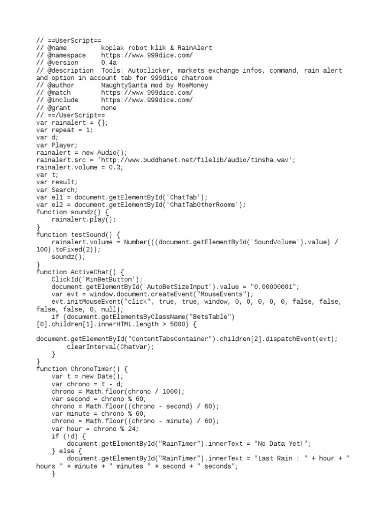 Rain Alert 999dice For Tampermonkey | PDF | Games & Activities | Teaching  Methods & Materials