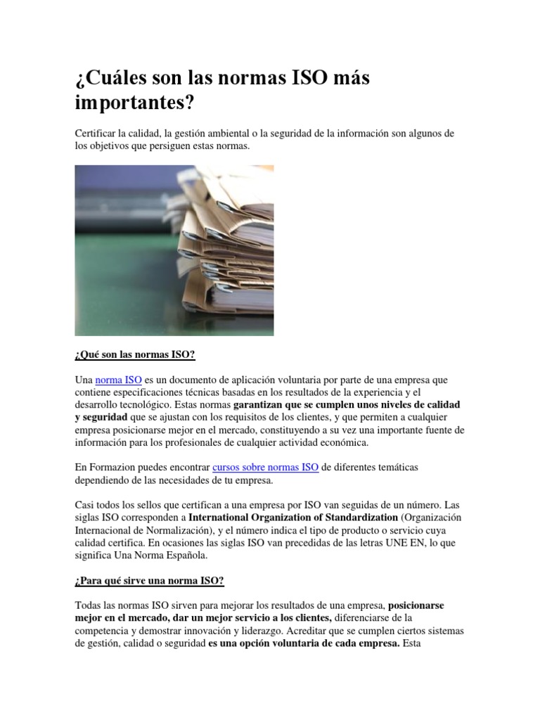 Cuáles Son Las Normas ISO Más