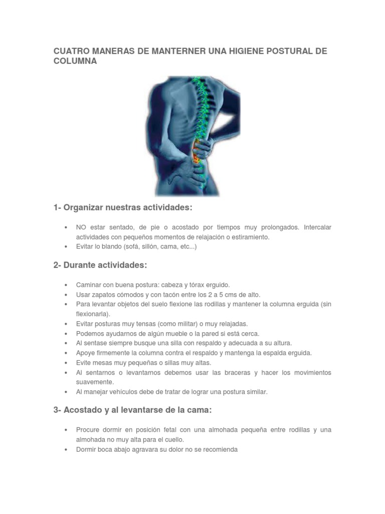 Cuatro Maneras de Manterner Una Higiene Postural de Columna | PDF ...