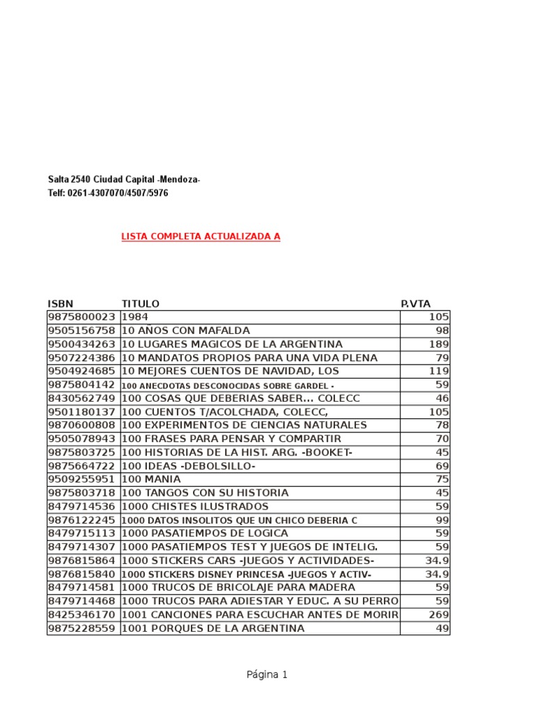 Lista Libros Castellano Casa Rosario Pdf