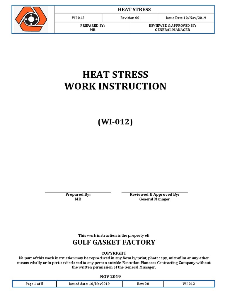 WI-012 Heat Stress | PDF | Hyperthermia | Perspiration