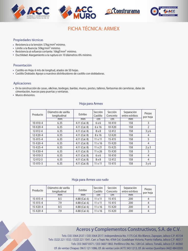 Ficha Técnica de Armex y Especificaciones | PDF