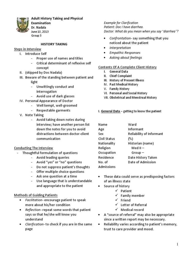 Adult History Taking and Physical Examination PDF