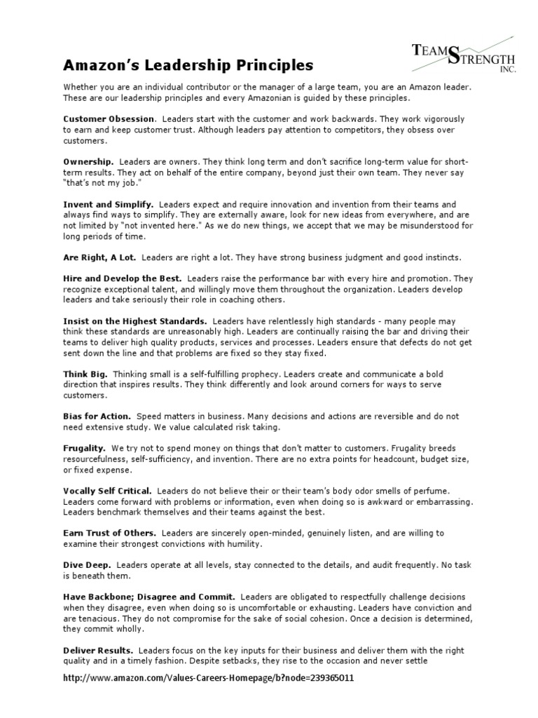 Amazons Leadership Principles PDF | PDF | Leadership | Psychological  Concepts