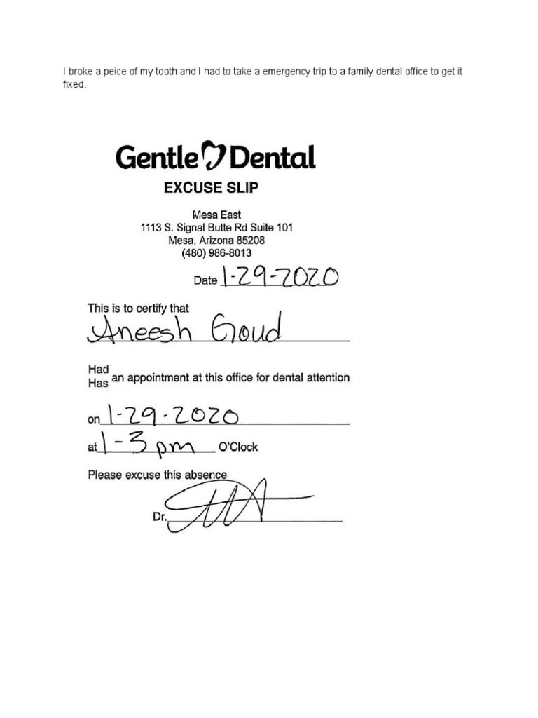 Doctor Note PDF | PDF for Free Printable Dentist Excuse Note