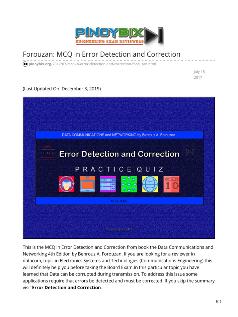 Forouzan MCQ in Error Detection and Correction Unduh gratis PDF