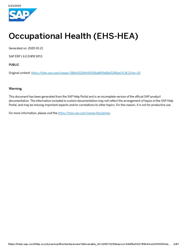 SAP EHS Occupational Health EHSHEA V1.1 PDF PDF Database