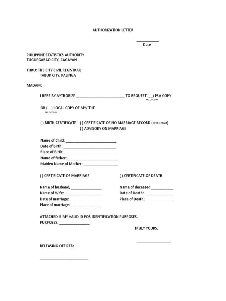 PSA Authorization Letter Template | PDF | Law