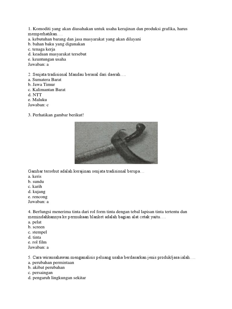 Soal Prakarya Kls X Sem Genap