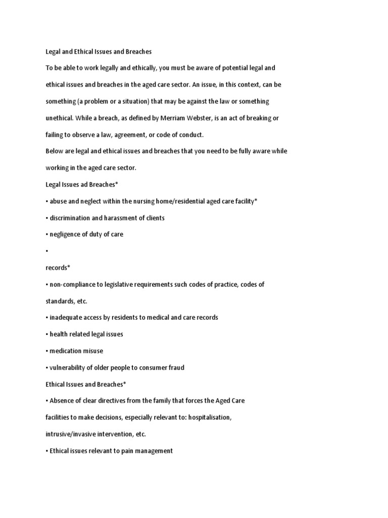 Legal and Ethical Issues in Aged Care | PDF | Conflict Of Interest ...