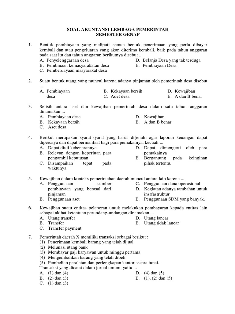 Soal Akuntansi Lembaga Pemerintah