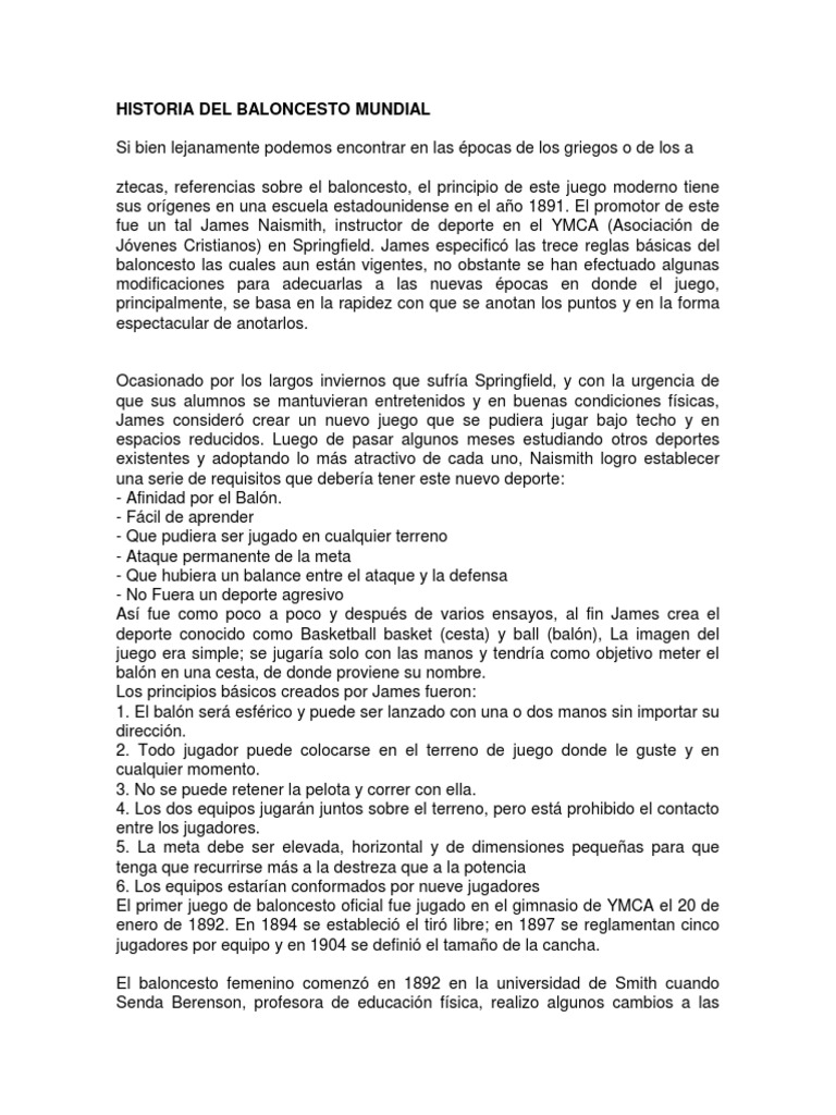 Historia Del Baloncesto PDF | PDF | Asociación de Futbol | Deportes de  equipo