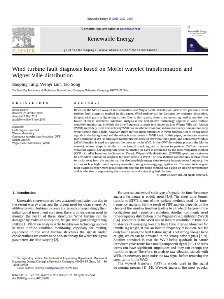 Wind Turbine Fault Diagnosis Method | PDF | Wavelet | Spectral Density
