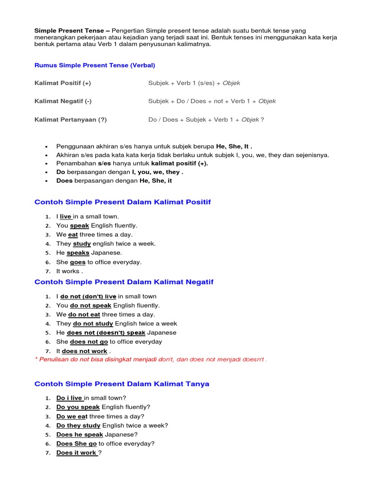 Pengertian dan Rumus Simple Present Tense | PDF