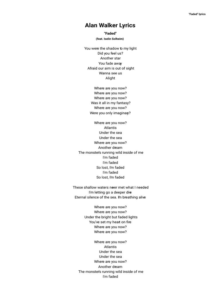 Alan Walker Lyrics Faded Pdf Pdf