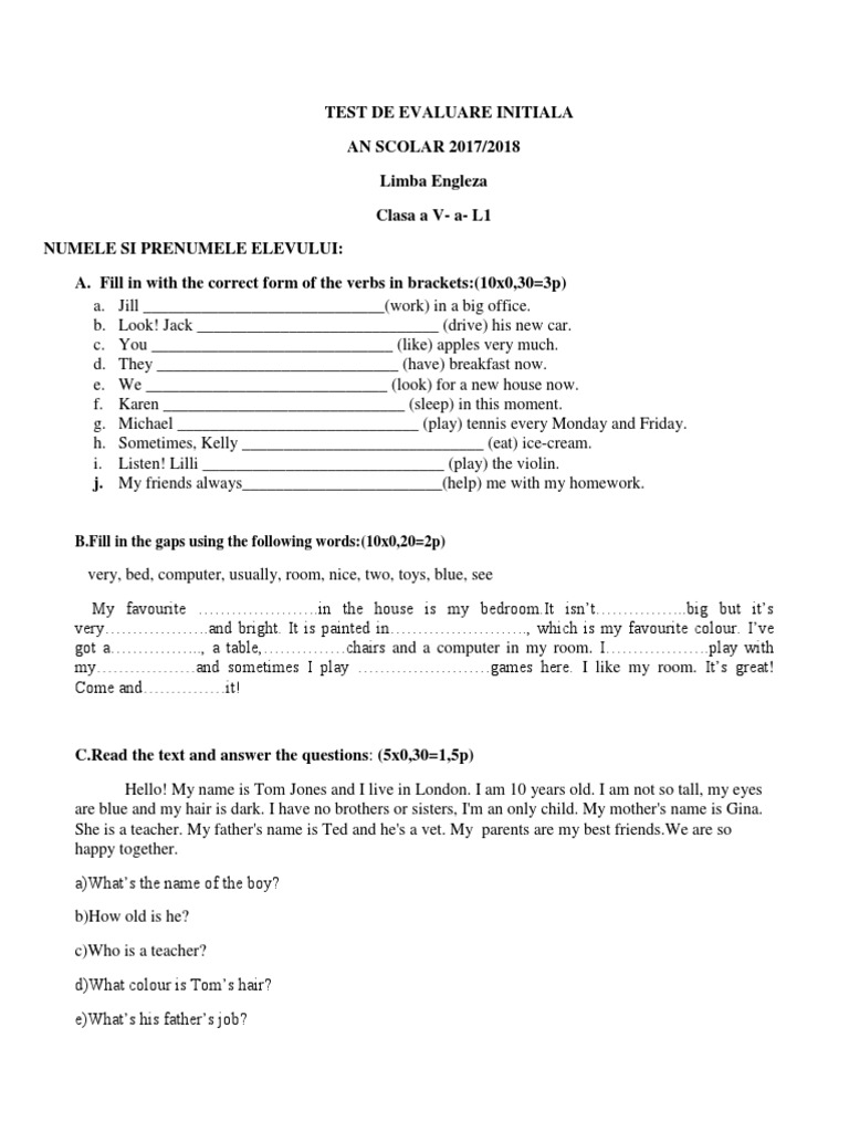 Test Initial CL 5lb - Engleza | PDF