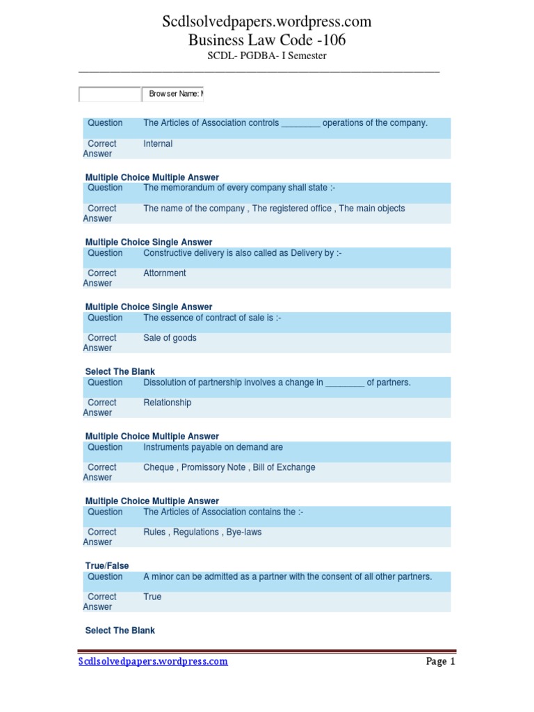 Business Law Paper 1 PDF Partnership Corporate Law