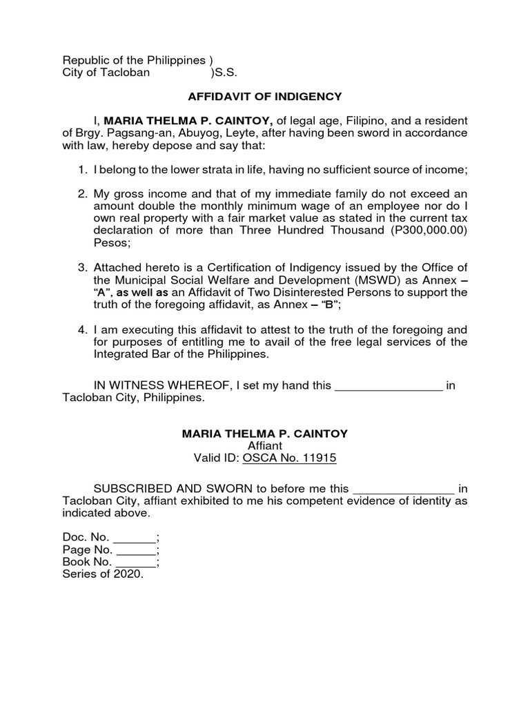 Affidavit of Indigency | PDF