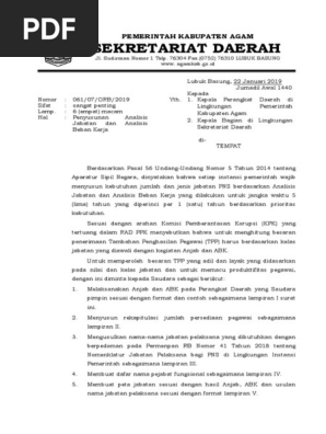 Surat Permohonan Pennyusunan Anjab Perangkat Daerah Tahun 2019 Pdf