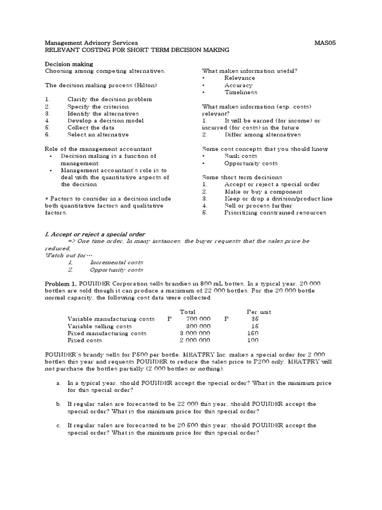 Special Order Decision Analysis | PDF