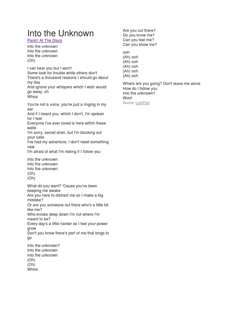 Into The Unknown Lyrics PDF