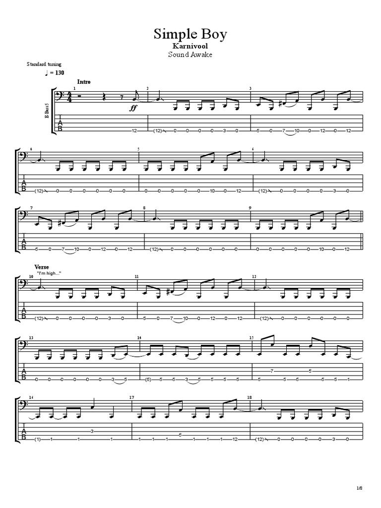 Karnivool Simple Boy Bass Tab PDF