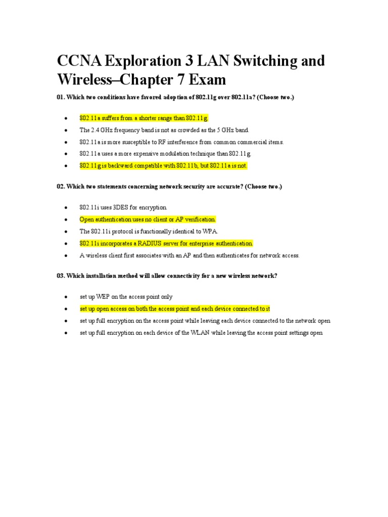 CCNA Exploration 3 LAN Switching and Wireless-Chapter 7 Exam | PDF ...