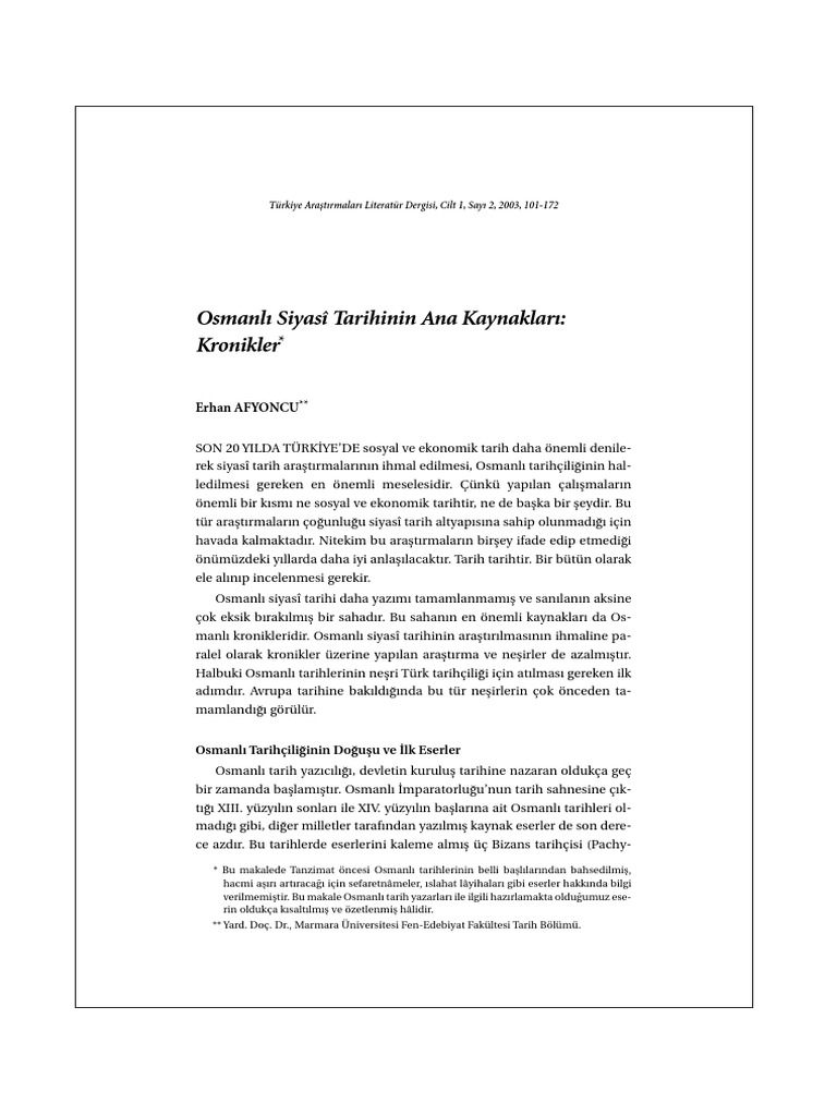 Osmanli Siyasi Tarihinin Ana Kaynaklari PDF | PDF