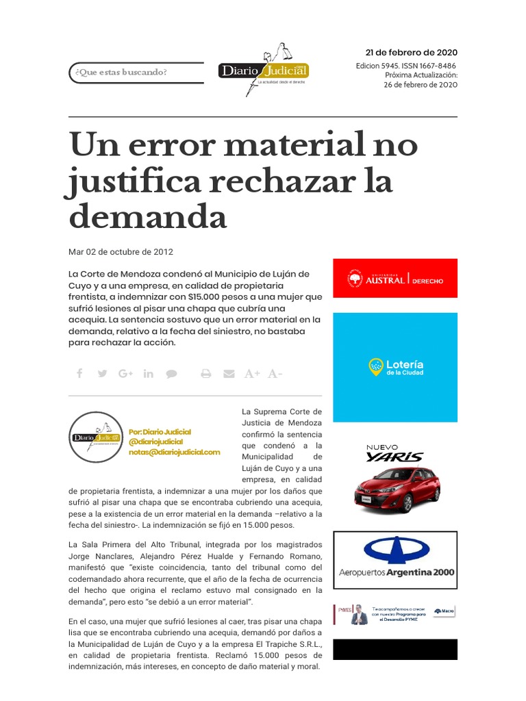 Un Error Material No Justifica Rechazar La Demanda | PDF