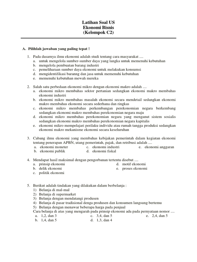 Soal Ekonomi Bisnis Kls X Act