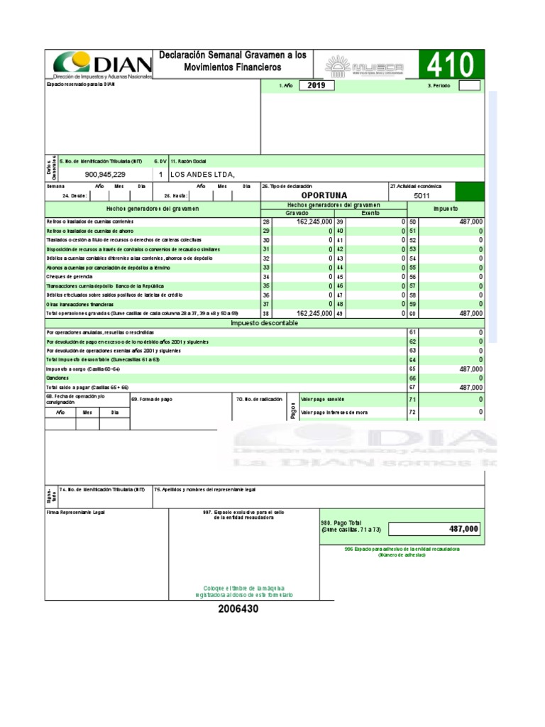 Declaración Semanal GMF 410 | PDF