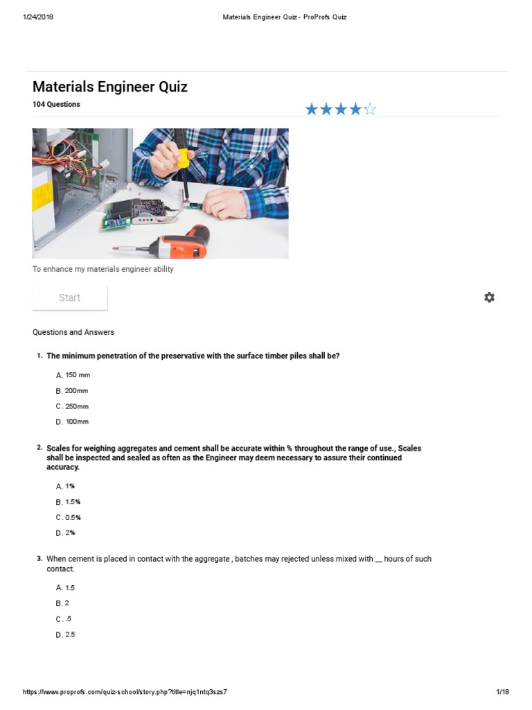 Materials Engineer Quiz ProProfs Quiz PDF