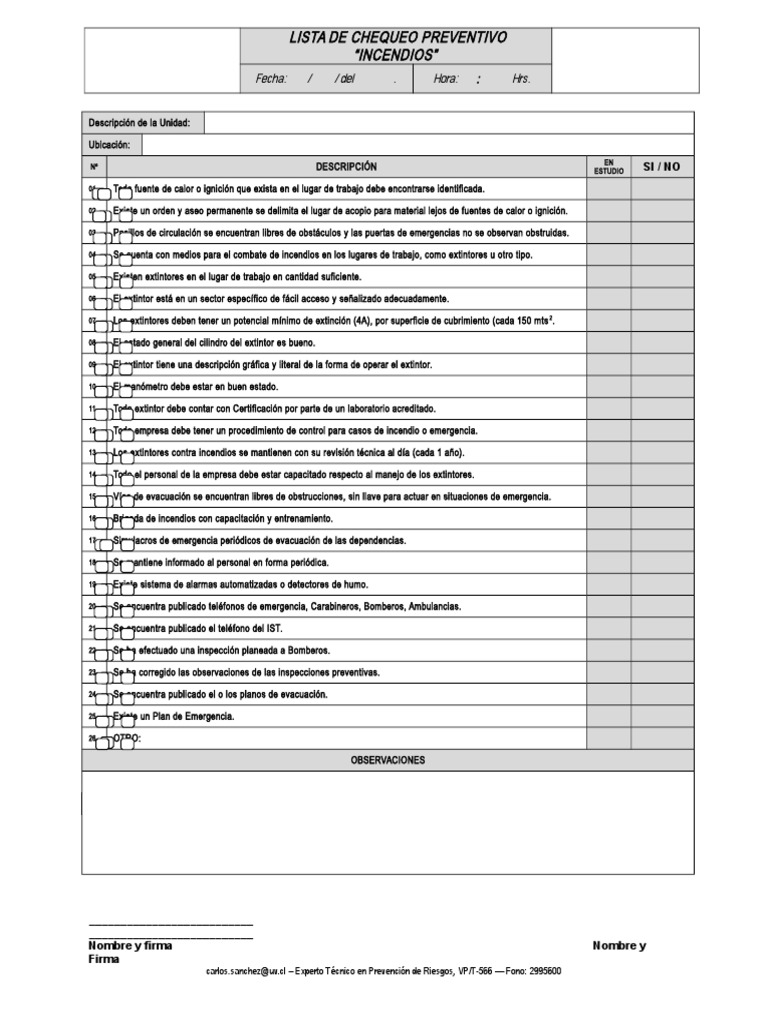 Checklist de Seguridad Contra Incendios | PDF