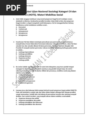 Soal Soal Simulasi Ujian Nasional Sosiologi Kategori C4 Dan C5 Hots Materi Mobilitas Sosial