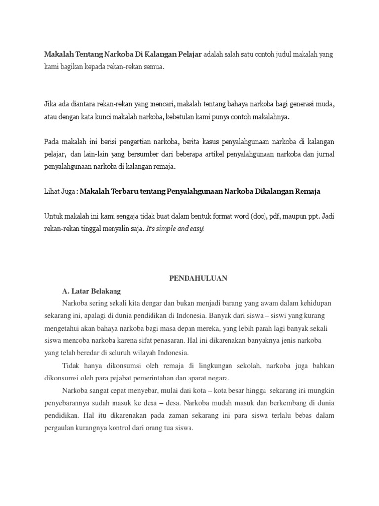 Makalah Tentang Narkoba Di Kalangan Pelajar