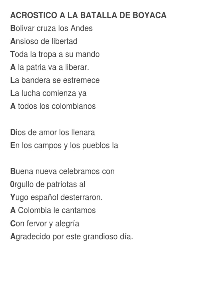 Acrostico A La Batalla de Boyaca | PDF