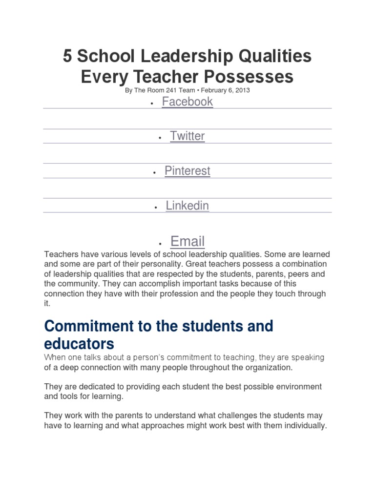Essential Leadership Qualities in Teachers | PDF