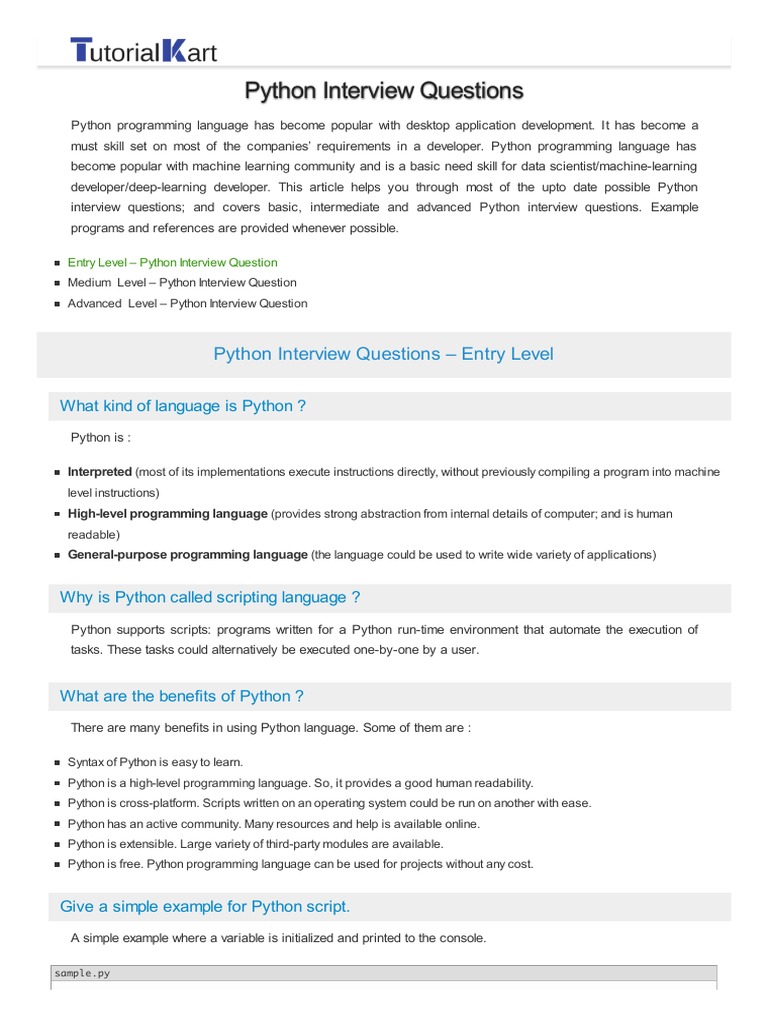 Python Interview Questions PDF | PDF