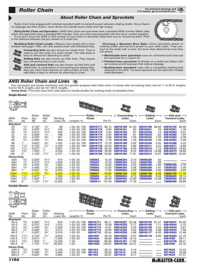 Roller Chain and Sprocket Specifications | PDF | Technology & Engineering